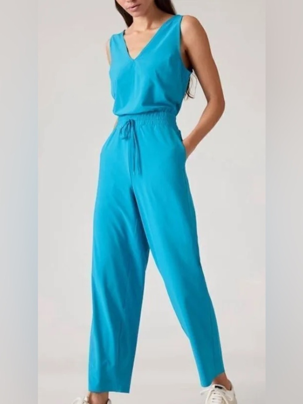 Athleta Avenue Jumpsuit Pacific Blue Lightweight Travel 1X NWOT
